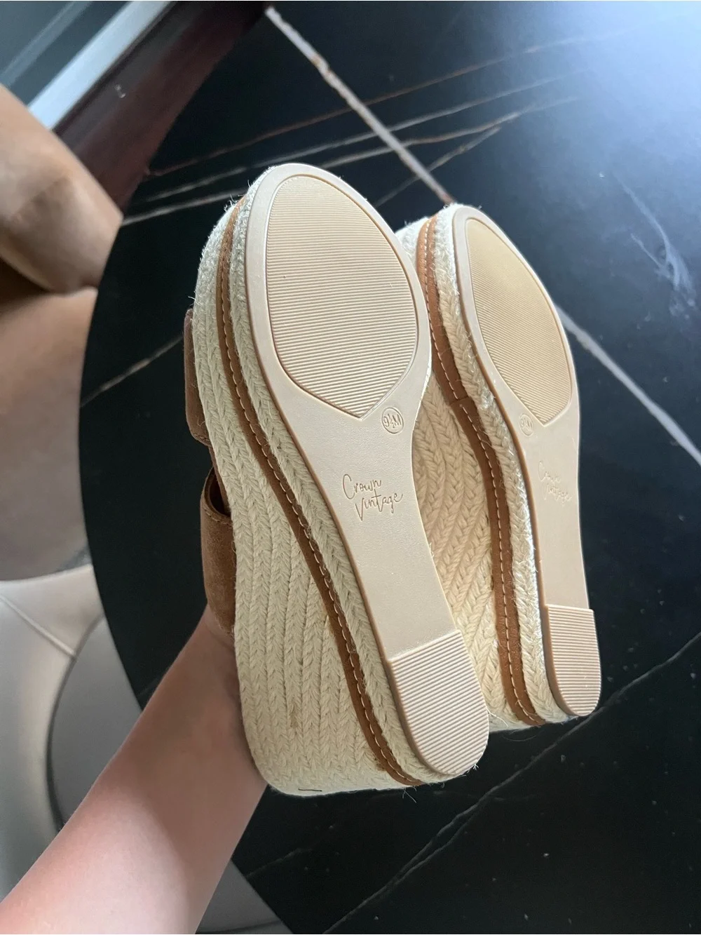 Crown Vintage Brown Suede Espadrille Wedge Slide Sandals
